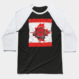 Morocco Flag Canadian Flag Ripped Open - Gift for Moroccan From Morocco Baseball T-Shirt